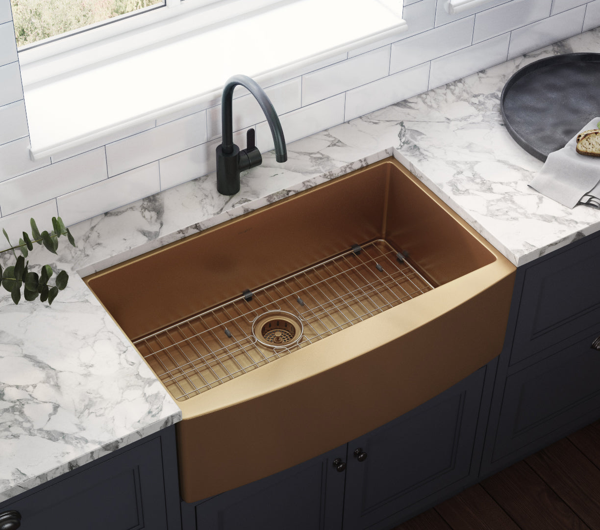 Ruvati Terraza 30" Matte Bronze Apron-Front Stainless Steel Farmhouse Kitchen Sink