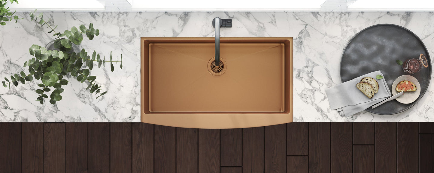 Ruvati Terraza 30" Matte Bronze Apron-Front Stainless Steel Farmhouse Kitchen Sink