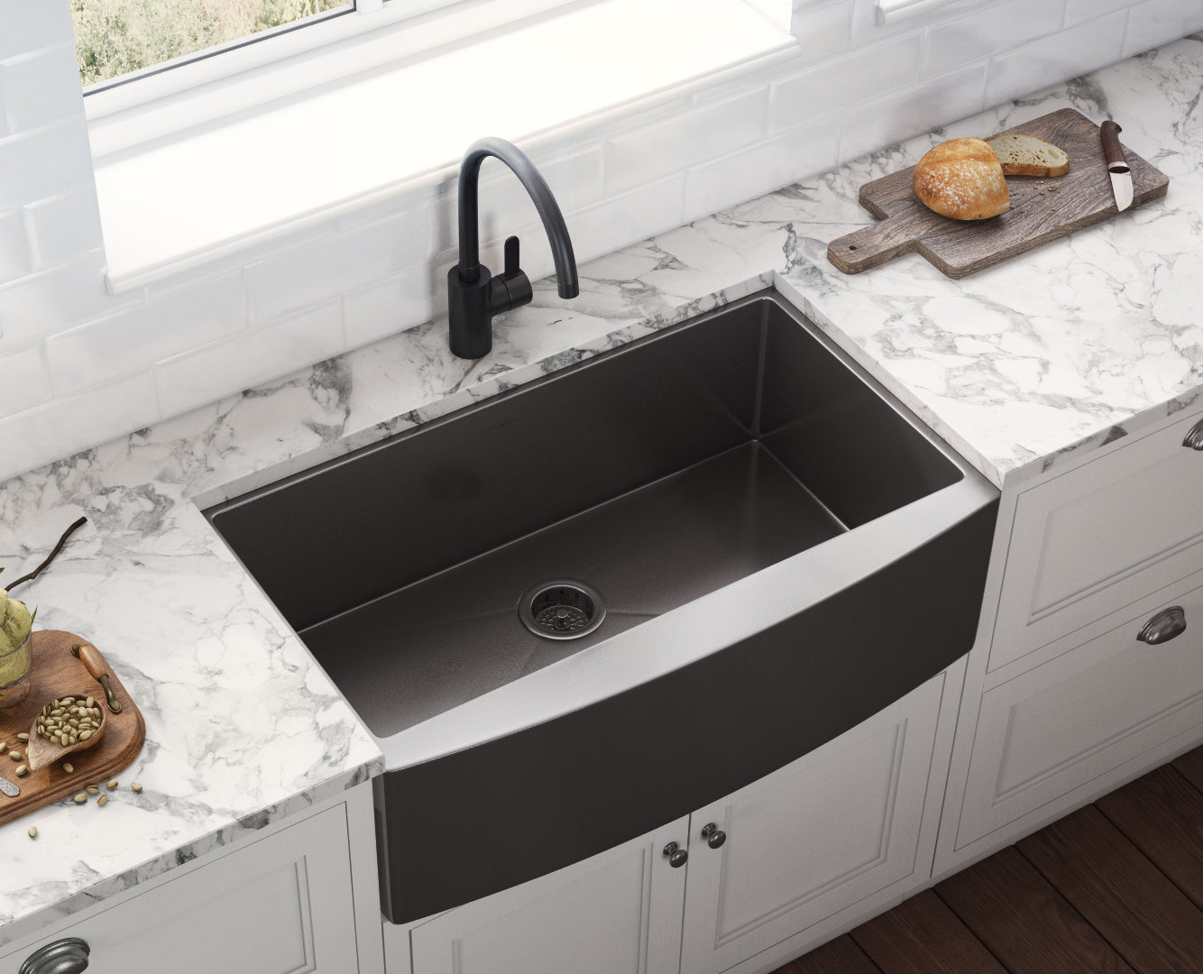 Ruvati Terraza 30" Matte Gunmetal Black Apron-Front Stainless Steel Farmhouse Kitchen Sink