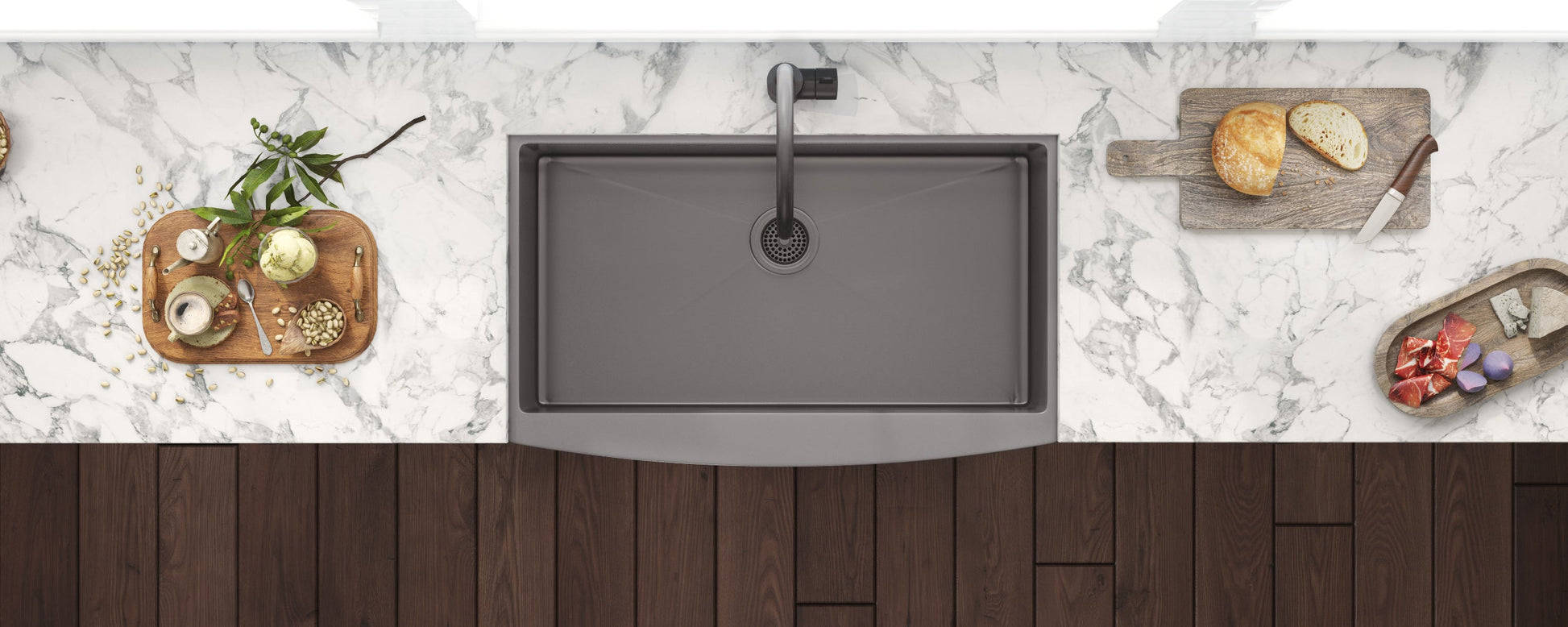 Ruvati Terraza 30" Matte Gunmetal Black Apron-Front Stainless Steel Farmhouse Kitchen Sink