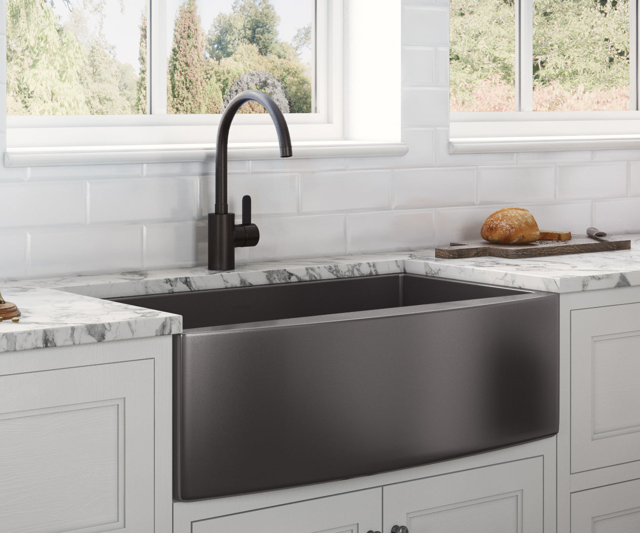 Ruvati Terraza 30" Matte Gunmetal Black Apron-Front Stainless Steel Farmhouse Kitchen Sink