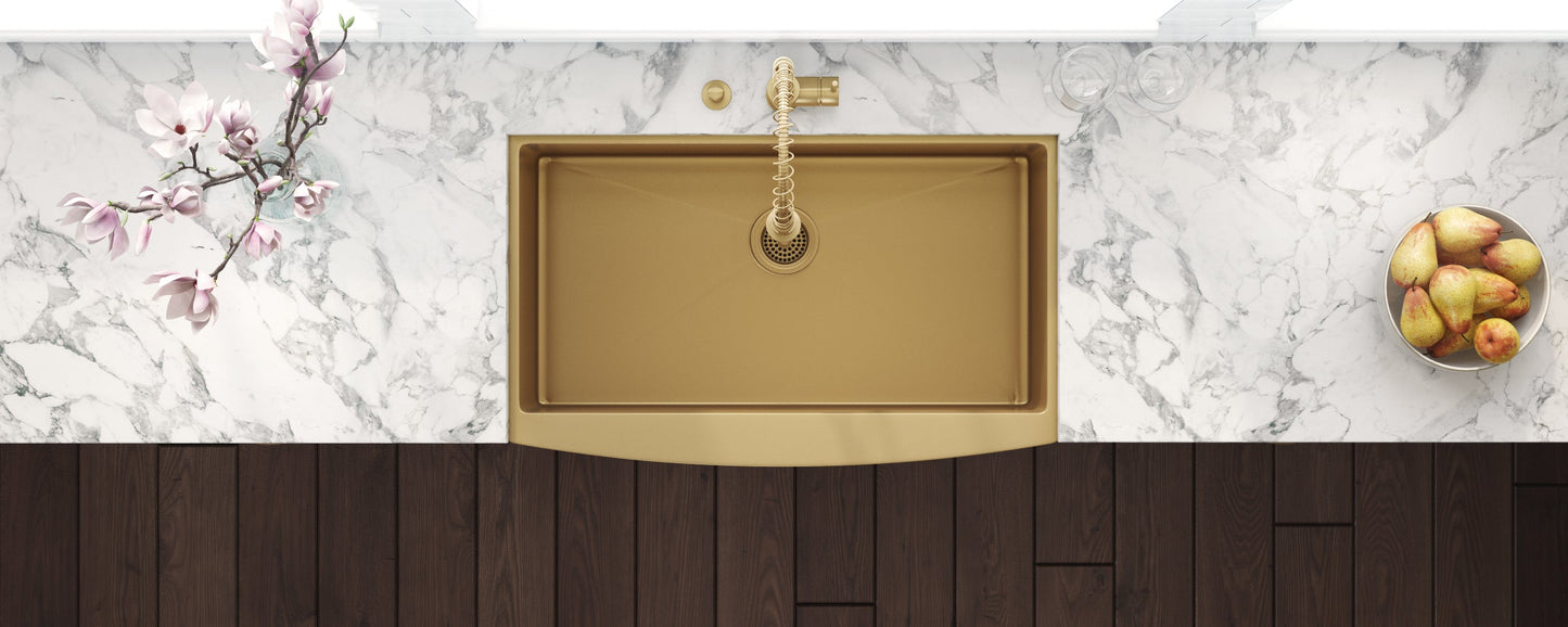 Ruvati Terraza 33" Matte Gold Apron-Front Stainless Steel Farmhouse Kitchen Sink