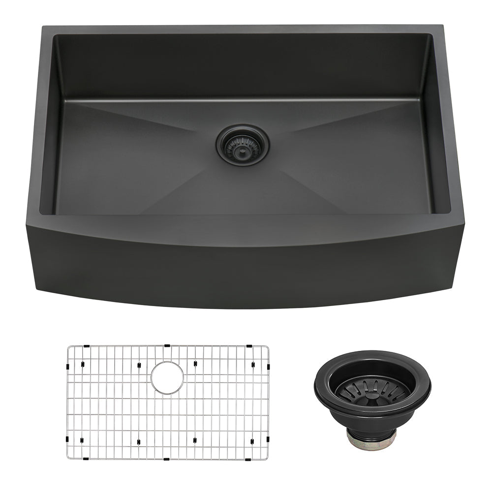 Ruvati Terraza 33" Matte Gunmetal Black Apron-Front Stainless Steel Farmhouse Kitchen Sink