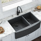 Ruvati Terraza 33" Stainless Steel Gunmetal Black Double Bowl 60/40 Apron-Front Farmhouse Kitchen Sink