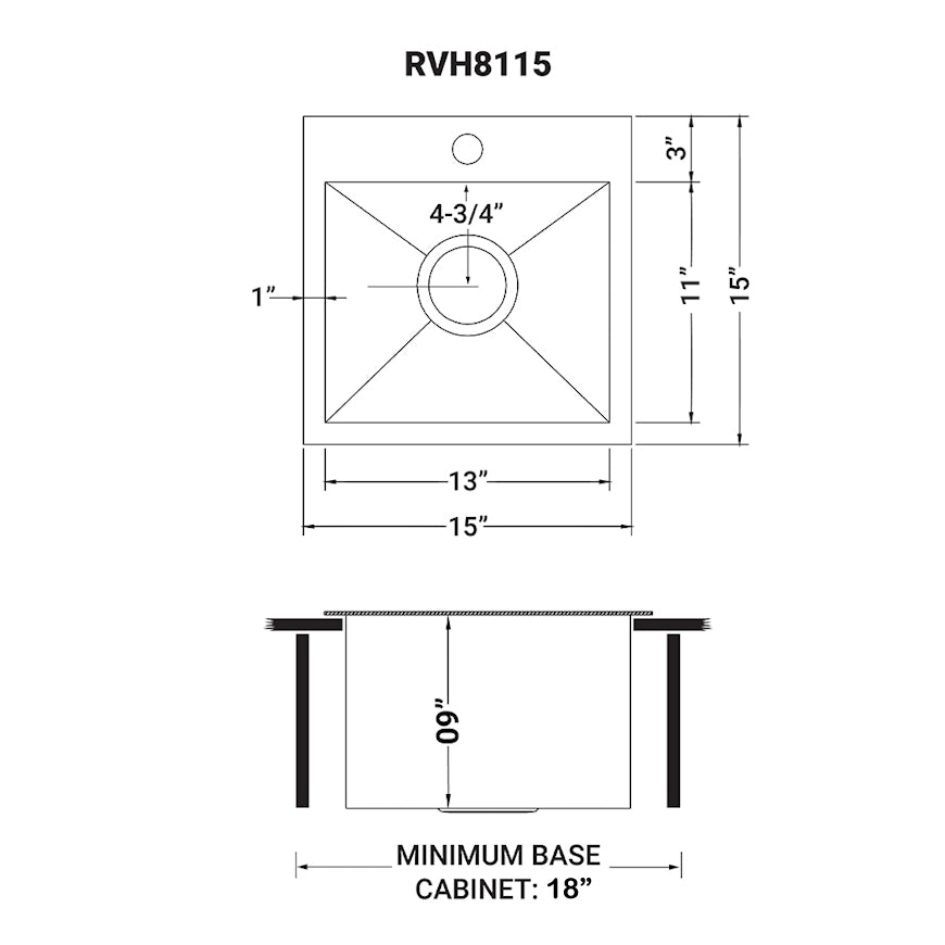 Ruvati Tirana 15” x 15" Drop-In Topmount Stainless Steel Single Bowl Bar Prep Kitchen Sink With Basket Strainer, Bottom Rinse Grid and Drain Assembly