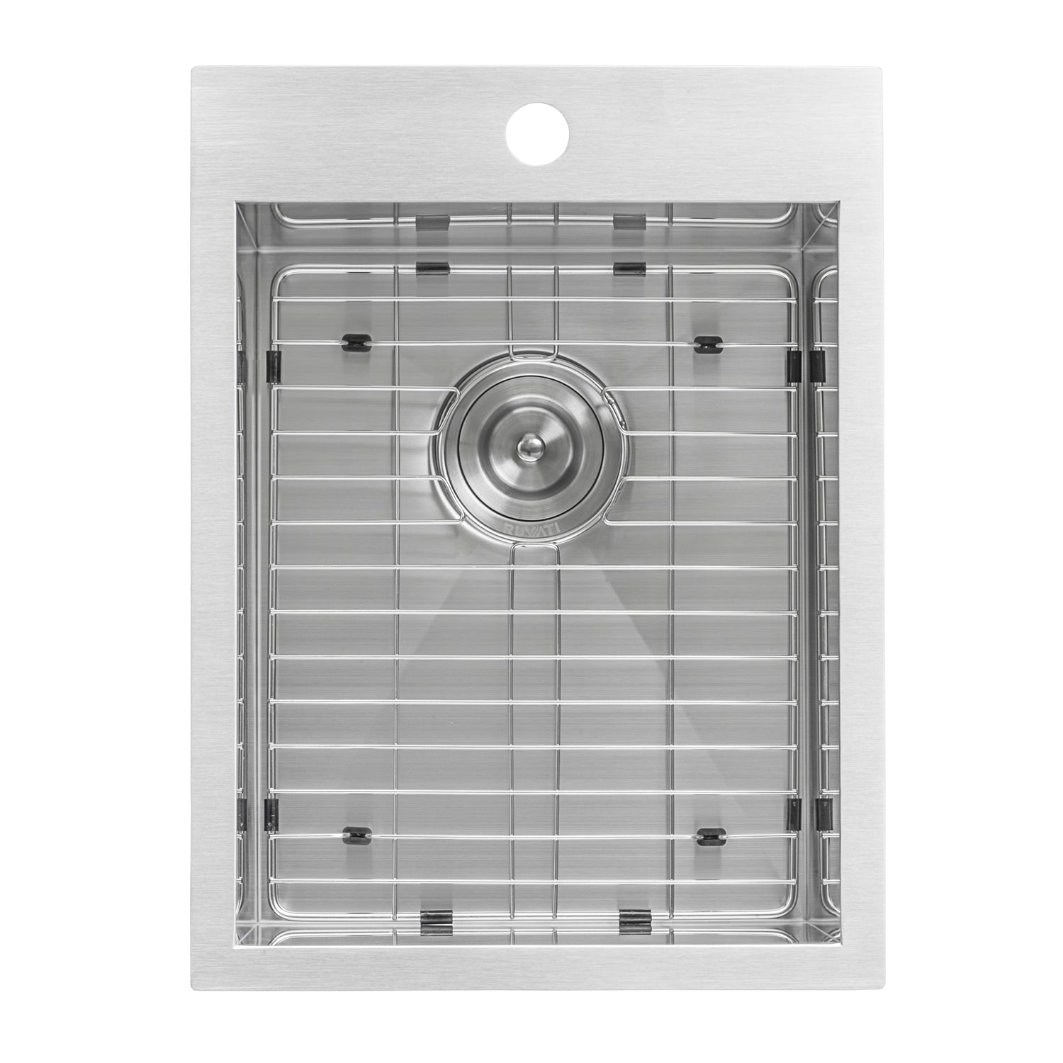 Ruvati Tirana 15” x 20" Drop-In Topmount Stainless Steel Single Bowl Bar Prep Kitchen Sink With Basket Strainer, Bottom Rinse Grid and Drain Assembly