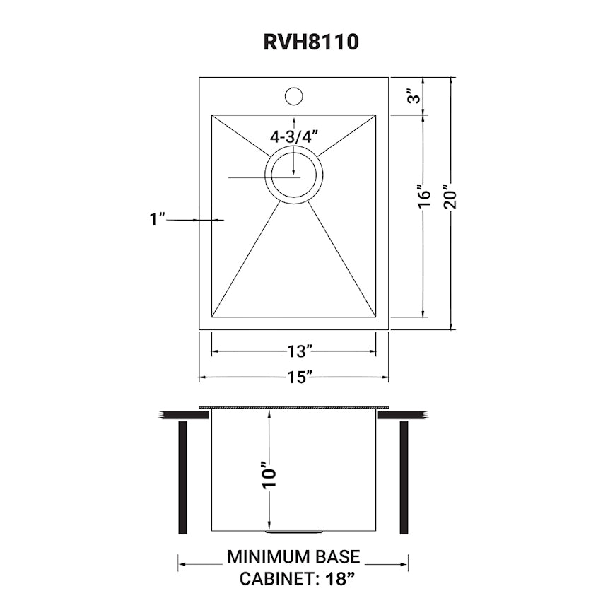 Ruvati Tirana 15” x 20" Drop-In Topmount Stainless Steel Single Bowl Bar Prep Kitchen Sink With Basket Strainer, Bottom Rinse Grid and Drain Assembly