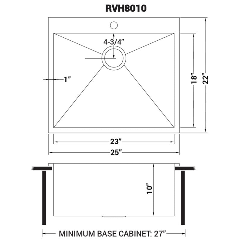 Ruvati Tirana 25” x 22" Drop-In Topmount Stainless Steel Single Bowl Kitchen Sink With Basket Strainer, Bottom Rinse Grid and Drain Assembly