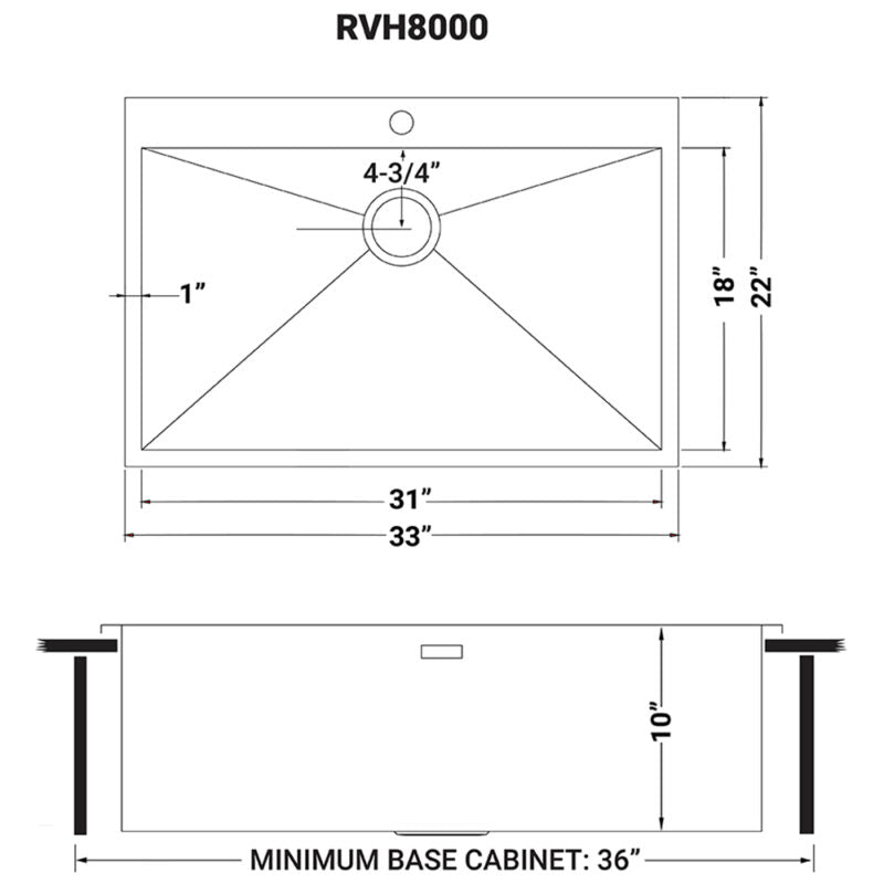 Ruvati Tirana 33” x 22" Drop-In Topmount Stainless Steel Single Bowl Kitchen Sink With Basket Strainer, Bottom Rinse Grid and Drain Assembly