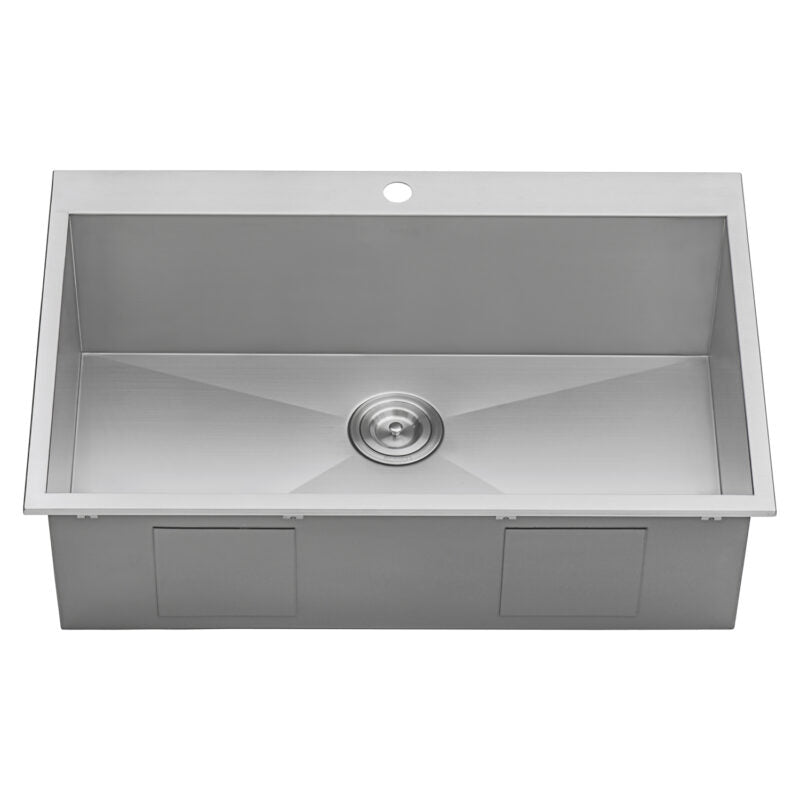 Ruvati Tirana 33” x 22" Drop-In Topmount Stainless Steel Single Bowl Kitchen Sink With Basket Strainer, Bottom Rinse Grid and Drain Assembly