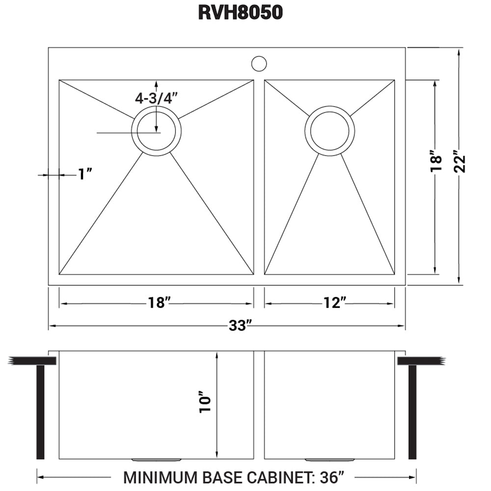 Ruvati Tirana 33” x 22" Drop-In Topmount Stainless Steel Zero