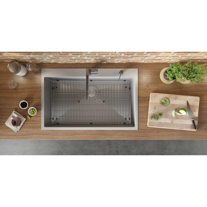 Ruvati Tirana Pro 33” x 22" Drop-In Topmount Stainless Steel Tight Radius Single Bowl Kitchen Sink With 2 Faucet Holes, Basket Strainer, Bottom Rinse Grid and Drain Assembly