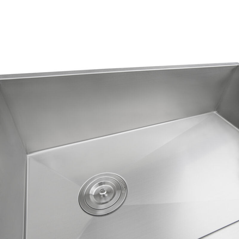 Ruvati Tribeca 27” x 19" Undermount Stainless Steel Single Bowl Slope Bottom Offset Drain Kitchen Sink With Basket Strainer, Bottom Rinse Grid and Drain Assembly