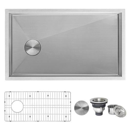 Ruvati Tribeca 27” x 19" Undermount Stainless Steel Single Bowl Slope Bottom Offset Drain Kitchen Sink With Basket Strainer, Bottom Rinse Grid and Drain Assembly