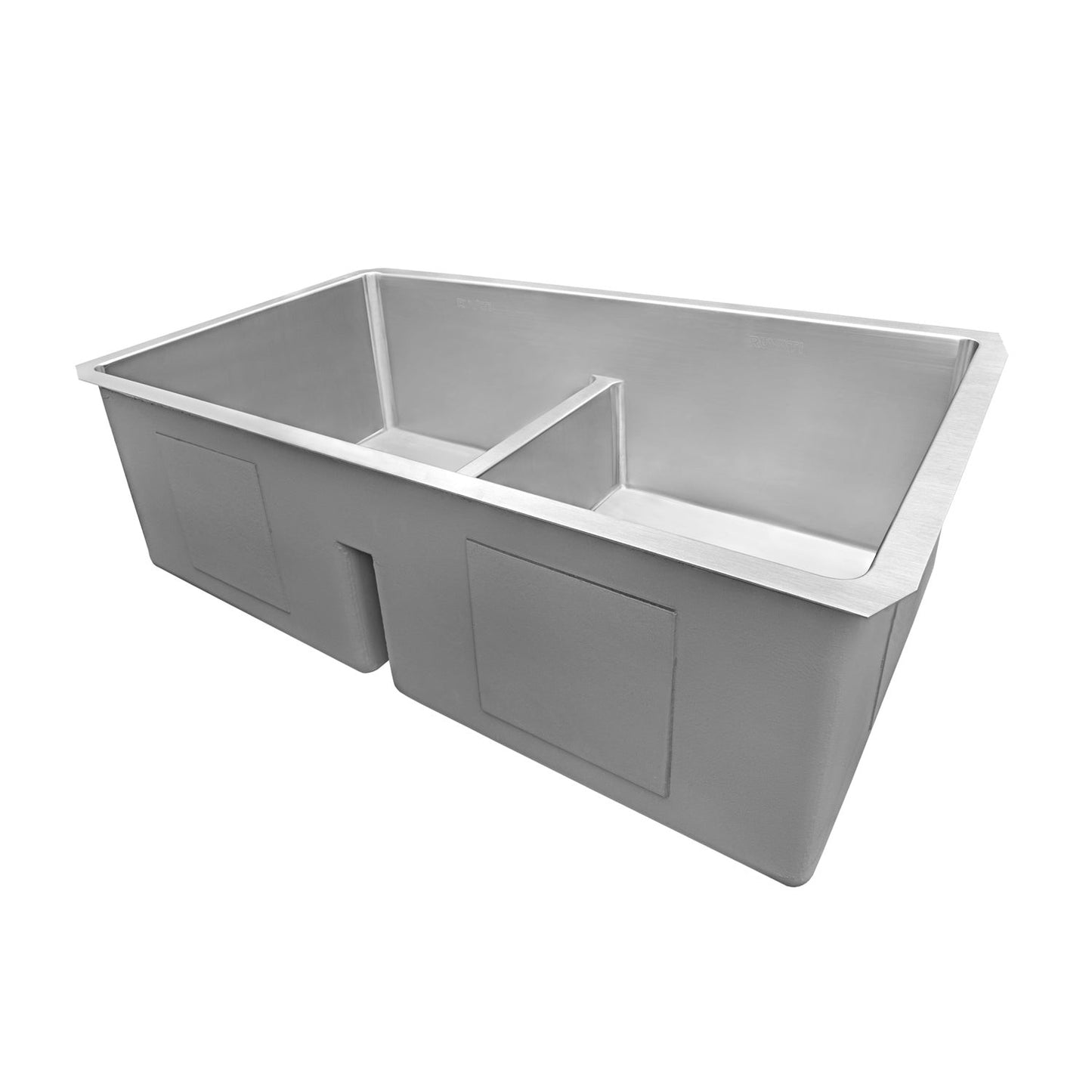 Ruvati Urbana 30” x 19" Undermount Stainless Steel 50/50 Double Bowl Low Divide Tight Radius Kitchen Sink With Basket Strainer, Bottom Rinse Grid and Drain Assembly