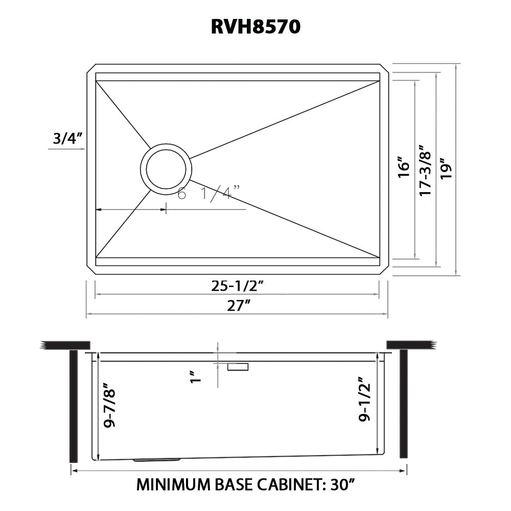 Ruvati Veniso 27” x 19" Undermount Stainless Steel Single Bowl Slope Bottom Offset Drain Workstation Sink With Bottom Rinse Grid and Drain Assembly