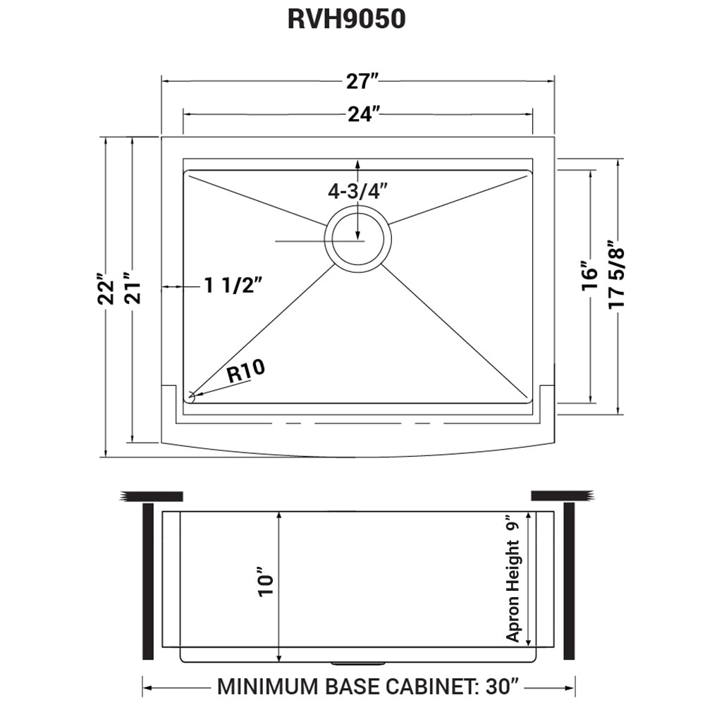 Ruvati Verona 27" Stainless Steel Single Bowl Apron-Front Workstation Farmhouse Kitchen Sink