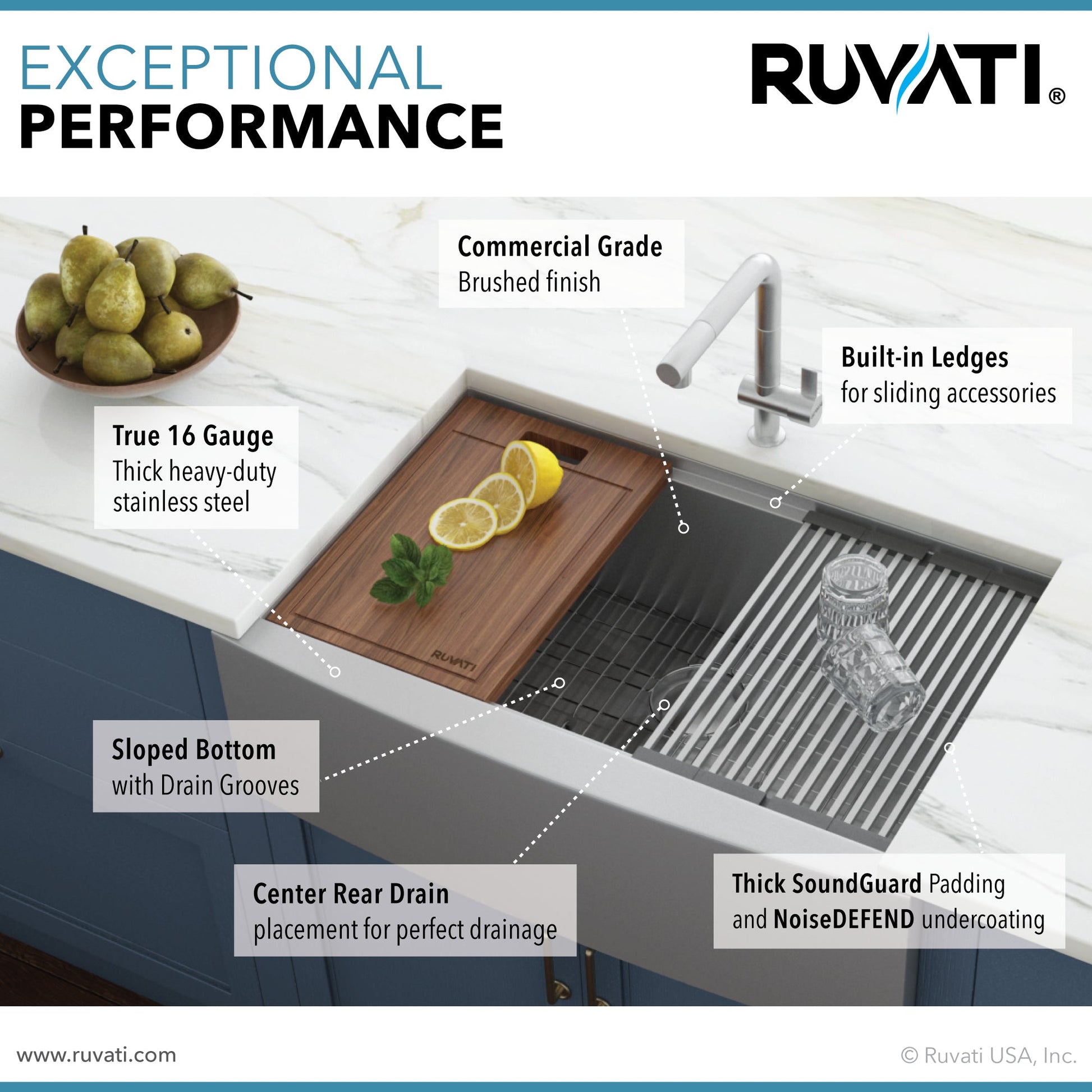 Ruvati Verona 27" Stainless Steel Single Bowl Apron-Front Workstation Farmhouse Kitchen Sink