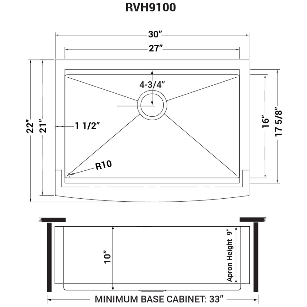 Ruvati Verona 30" Stainless Steel Single Bowl Apron-Front Workstation Farmhouse Kitchen Sink