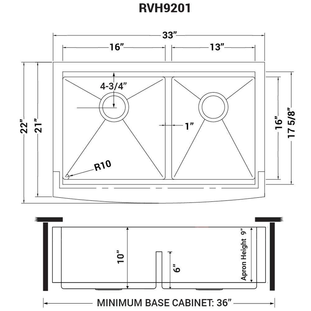 Ruvati Verona 33" Stainless Steel Double Bowl 60/40 Low Divide Apron-Front Workstation Farmhouse Kitchen Sink