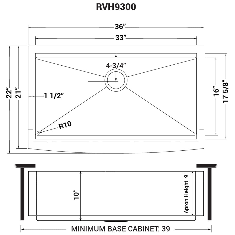 Ruvati Verona 36" Stainless Steel Single Bowl Apron-Front Workstation Farmhouse Kitchen Sink