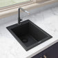 Ruvati epiGranite 16” x 20” Midnight Black Drop-in Granite Composite Single Bowl Kitchen Sink With Basket Strainer and Drain Assembly