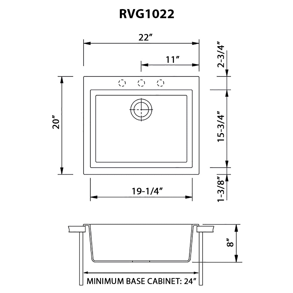 Ruvati epiGranite 22” x 20” Arctic White Drop-in Granite Composite Single Bowl Kitchen Sink With Basket Strainer and Drain Assembly