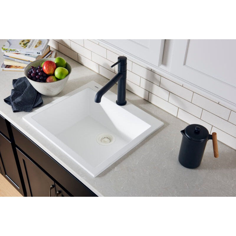 Ruvati epiGranite 22” x 20” Arctic White Drop-in Granite Composite Single Bowl Kitchen Sink With Basket Strainer and Drain Assembly