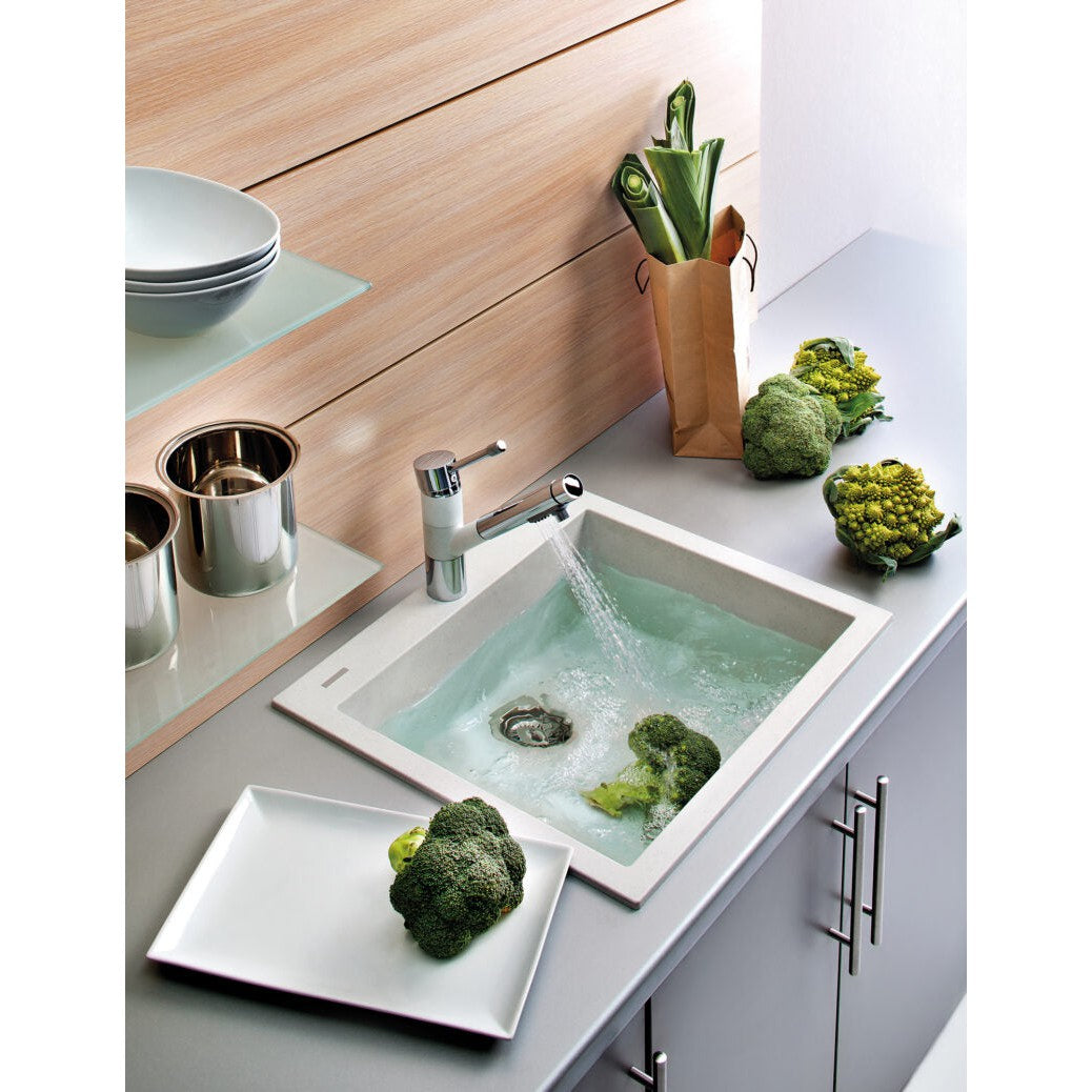 Ruvati epiGranite 22” x 20” Arctic White Drop-in Granite Composite Single Bowl Kitchen Sink With Basket Strainer and Drain Assembly