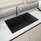 Ruvati epiGranite 30” x 18” Midnight Black Undermount Granite Single Bowl Kitchen Sink With Basket Strainer, Bottom Rinse Grid and Drain Assembly