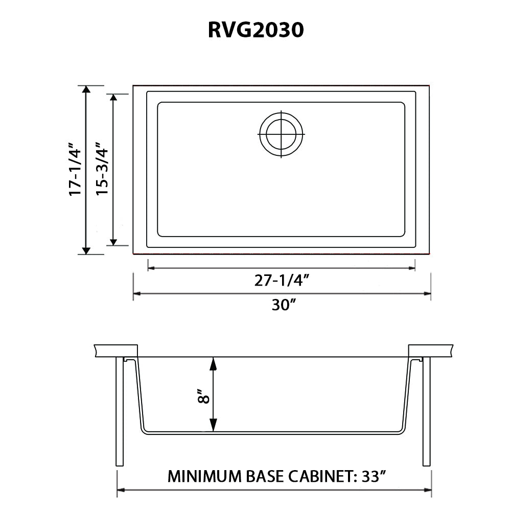 Ruvati epiGranite 30” x 18” Midnight Black Undermount Granite Single Bowl Kitchen Sink With Basket Strainer, Bottom Rinse Grid and Drain Assembly