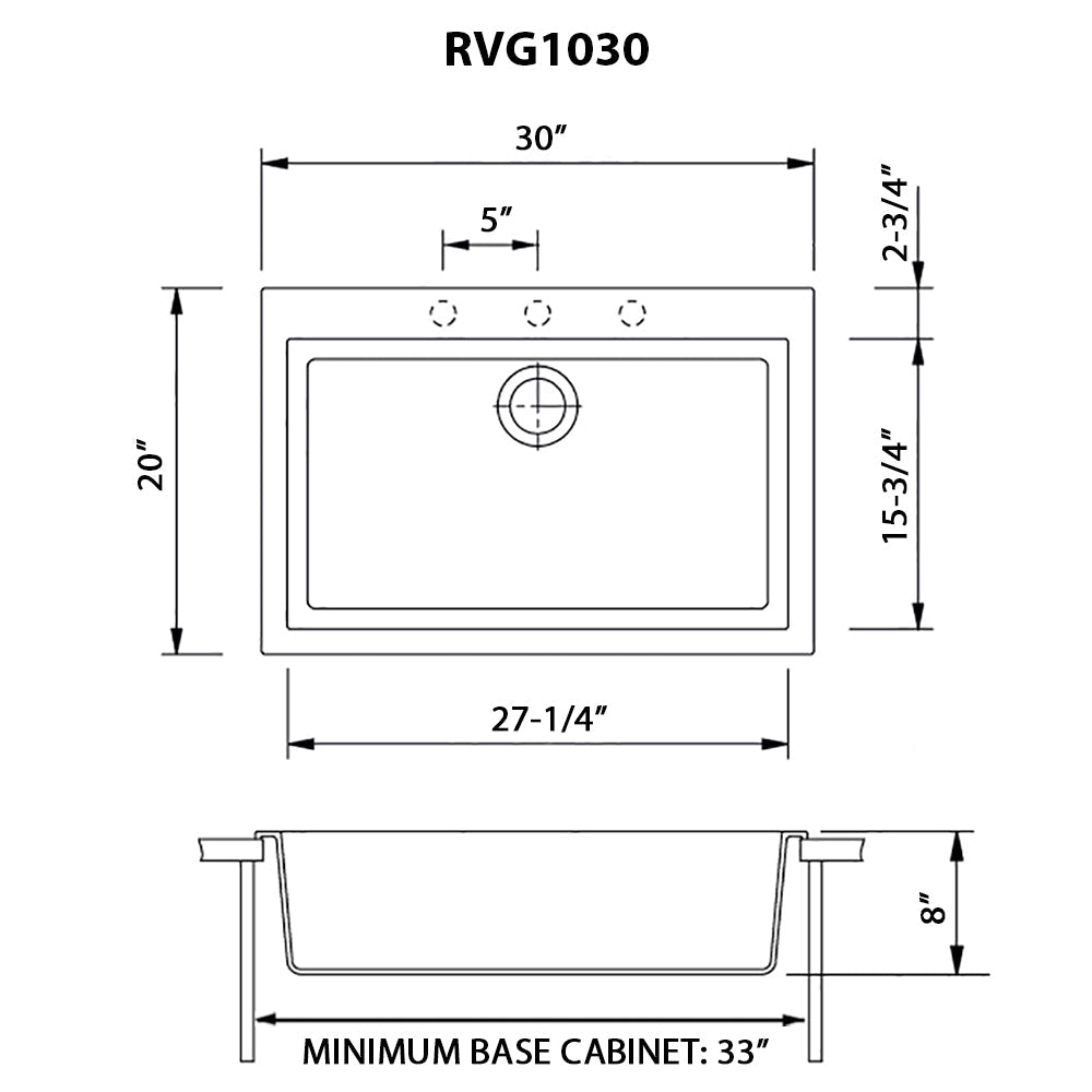 Ruvati epiGranite 30” x 20” Arctic White Drop-in Granite Composite Single Bowl Kitchen Sink With Basket Strainer, Bottom Rinse Grid and Drain Assembly