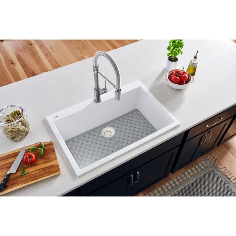 Ruvati epiGranite 30” x 20” Arctic White Drop-in Granite Composite Single Bowl Kitchen Sink With Basket Strainer, Bottom Rinse Grid and Drain Assembly