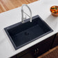 Ruvati epiGranite 30” x 20” Midnight Black Drop-in Granite Composite Single Bowl Kitchen Sink With Basket Strainer, Bottom Rinse Grid and Drain Assembly