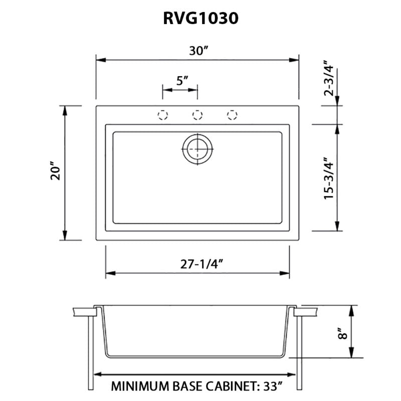 Ruvati epiGranite 30” x 20” Silver Gray Drop-in Granite Composite Single Bowl Kitchen Sink With Basket Strainer, Bottom Rinse Grid and Drain Assembly