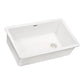 Ruvati epiGranite 32” x 19” Arctic White Undermount Granite Single Bowl Kitchen Sink With Basket Strainer, Bottom Rinse Grid and Drain Assembly