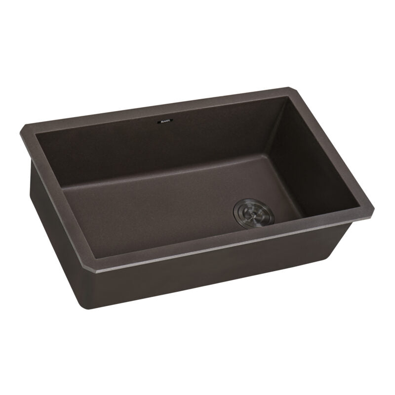 Ruvati epiGranite 32” x 19” Espresso Brown Undermount Granite Single Bowl Kitchen Sink With Basket Strainer, Bottom Rinse Grid and Drain Assembly