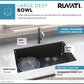 Ruvati epiGranite 32” x 19” Midnight Black Undermount Granite Single Bowl Kitchen Sink With Basket Strainer, Bottom Rinse Grid and Drain Assembly