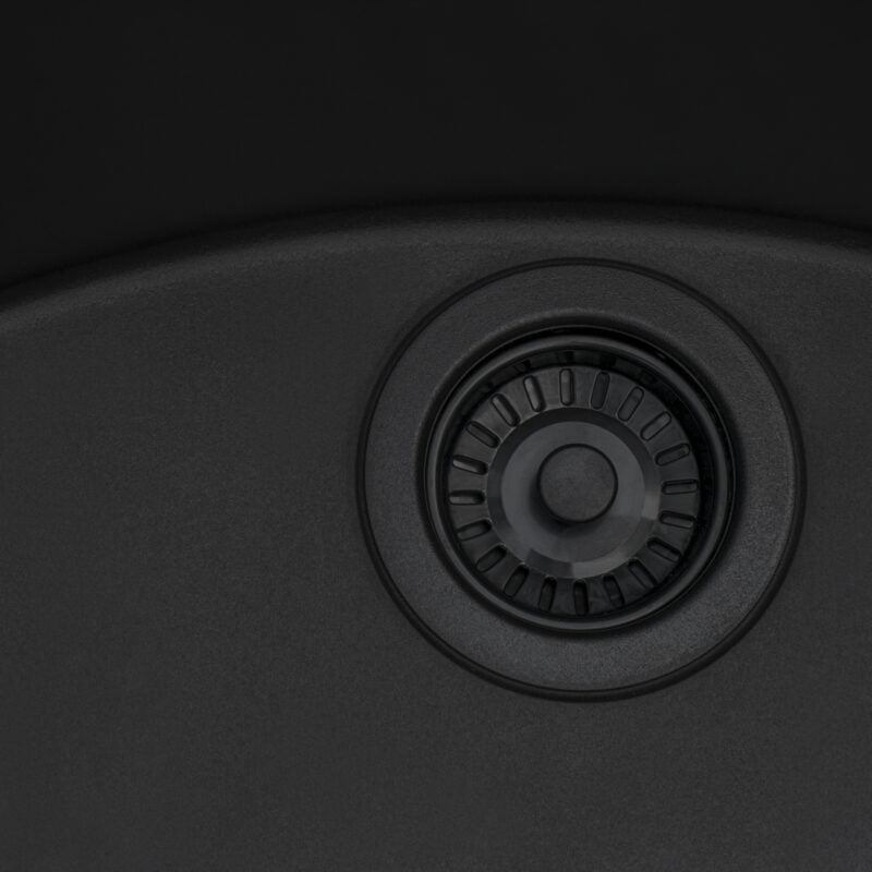 Ruvati epiGranite 32” x 19” Midnight Black Undermount Granite Single Bowl Kitchen Sink With Basket Strainer, Bottom Rinse Grid and Drain Assembly