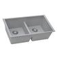 Ruvati epiGranite 33" x 19" Silver Gray Undermount Granite 50/50 Double Bowl Low Divide Kitchen Sink With Basket Strainer, Bottom Rinse Grid and Drain Assembly