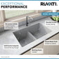 Ruvati epiGranite 33" x 19" Silver Gray Undermount Granite 50/50 Double Bowl Low Divide Kitchen Sink With Basket Strainer, Bottom Rinse Grid and Drain Assembly