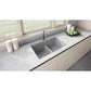 Ruvati epiGranite 33" x 19" Silver Gray Undermount Granite 50/50 Double Bowl Low Divide Kitchen Sink With Basket Strainer, Bottom Rinse Grid and Drain Assembly