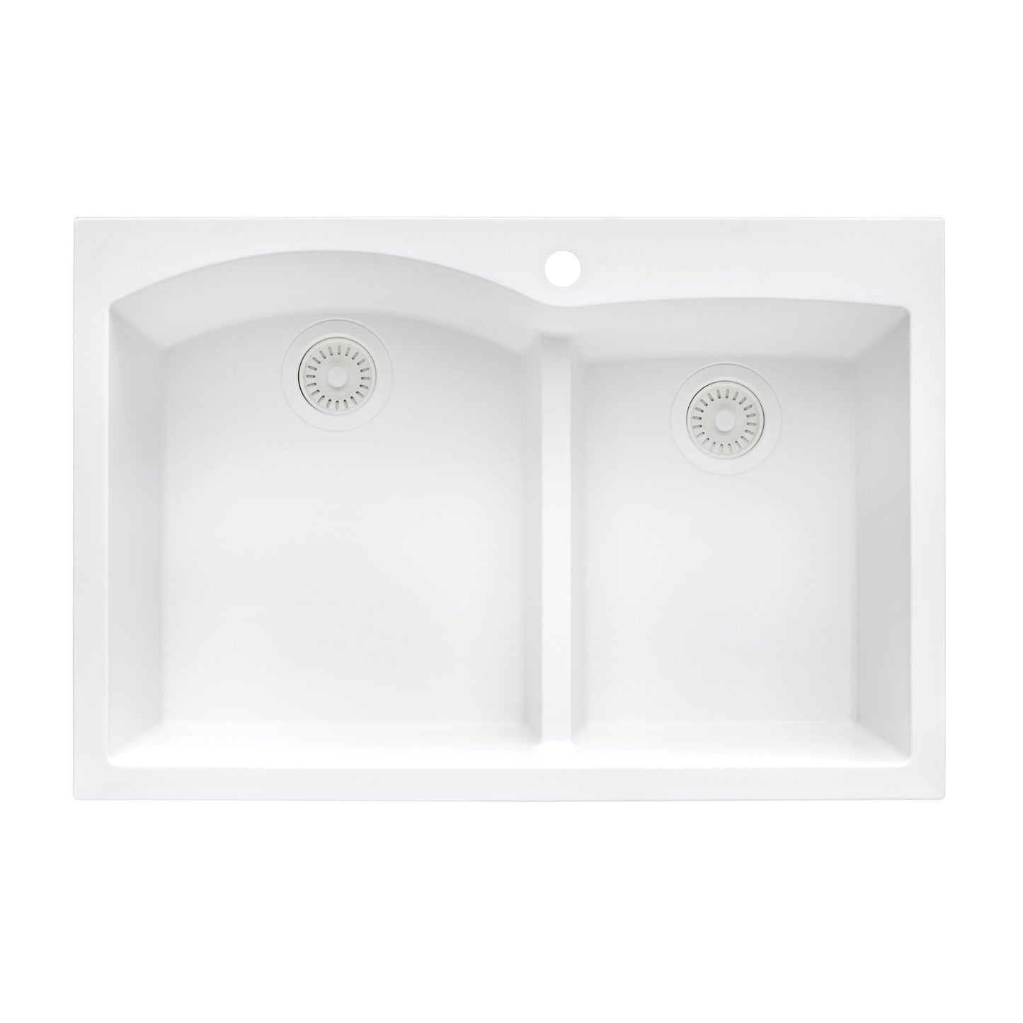 Ruvati epiGranite 33" x 22 Arctic White Drop-In Topmount Granite 60/40 Double Bowl Kitchen Sink With Basket Strainer and Drain Assembly