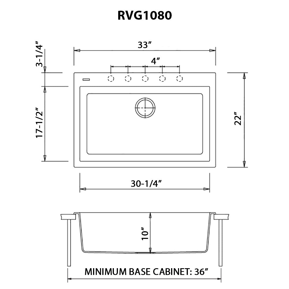 Ruvati epiGranite 33" x 22” Arctic White Drop-in Granite Composite Single Bowl Kitchen Sink With Basket Strainer, Bottom Rinse Grid and Drain Assembly