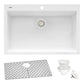 Ruvati epiGranite 33" x 22” Arctic White Drop-in Granite Composite Single Bowl Kitchen Sink With Basket Strainer, Bottom Rinse Grid and Drain Assembly