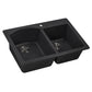 Ruvati epiGranite 33" x 22" Black Galaxy Dual-Mount Granite 60/40 Double Bowl Kitchen Sink With Basket Strainer and Drain Assembly