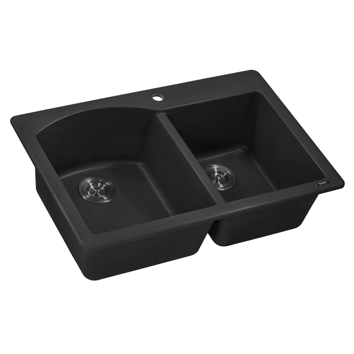 Ruvati epiGranite 33" x 22" Black Galaxy Dual-Mount Granite 60/40 Double Bowl Kitchen Sink With Basket Strainer and Drain Assembly