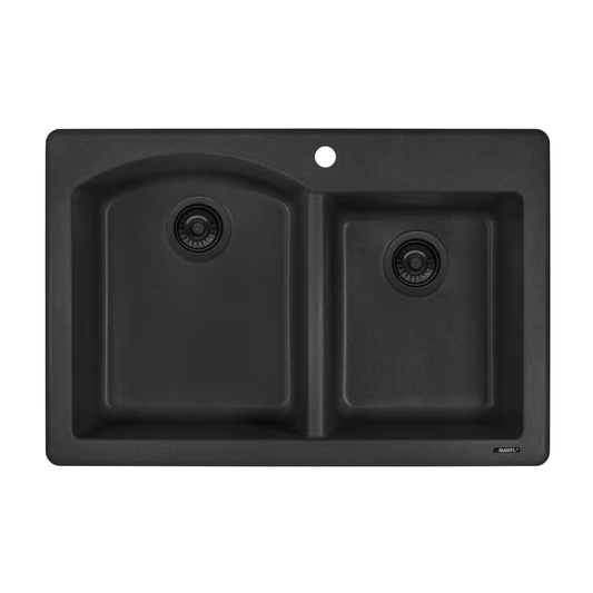Ruvati epiGranite 33" x 22" Black Galaxy Dual-Mount Granite 60/40 Double Bowl Kitchen Sink With Basket Strainer and Drain Assembly