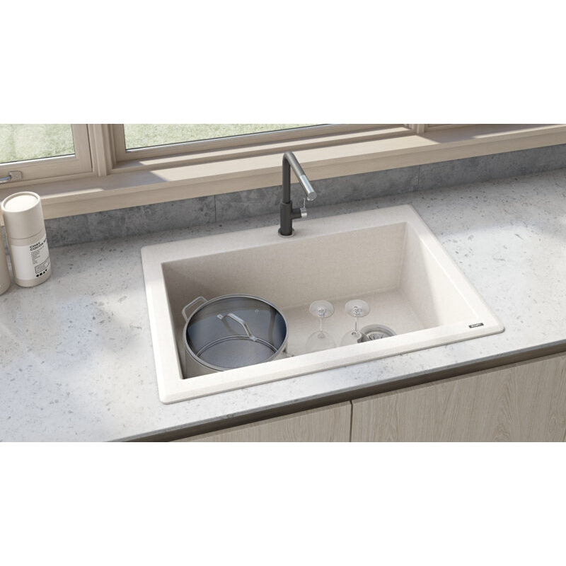 Ruvati epiGranite 33” x 22” Carribean Sand Drop-in Granite Composite Single Bowl Kitchen Sink With Basket Strainer and Drain Assembly