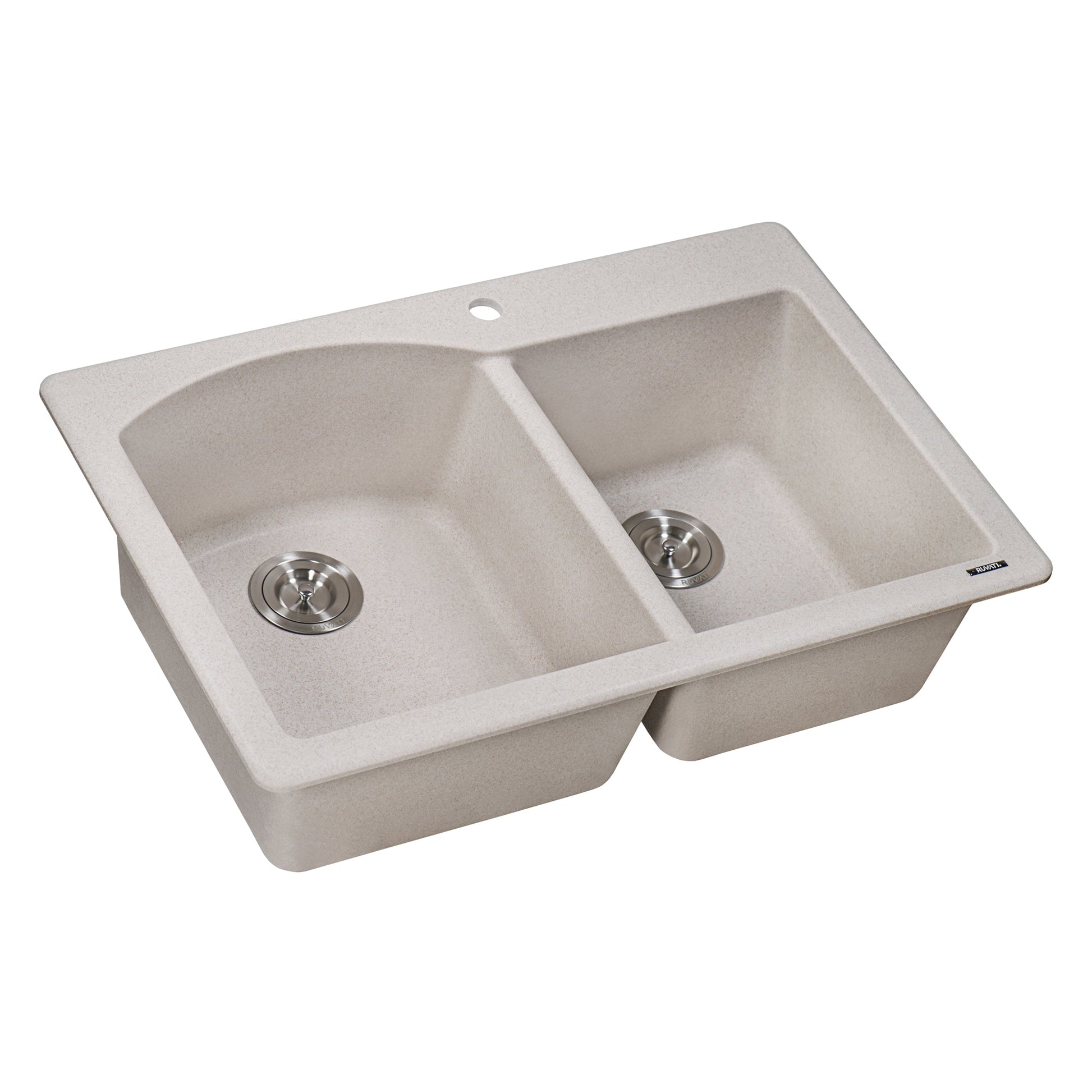 Ruvati epiGranite 33" x 22 Carribean Sand Dual-Mount Granite 60/40 Double Bowl Kitchen Sink With Basket Strainer and Drain Assembly